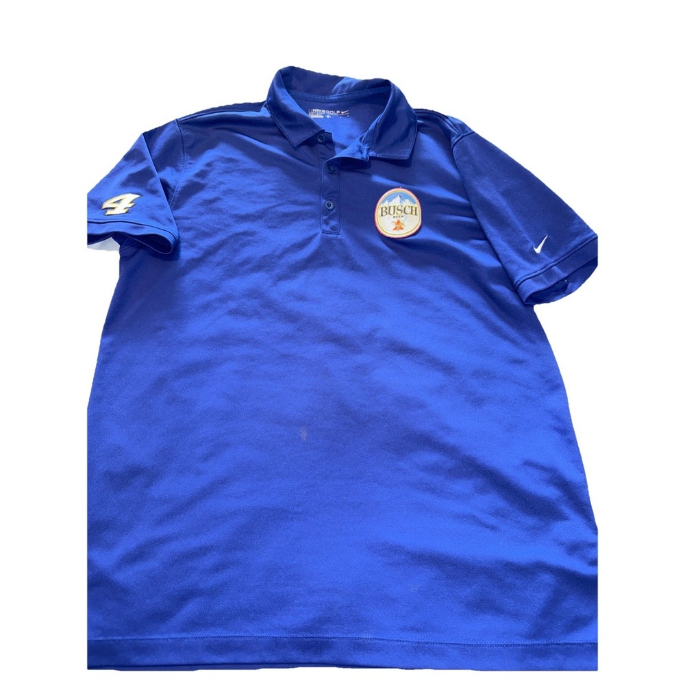 Nike Golf Mens Busch Beer Kevin Harvick #4 Dri-Fit Polo Shirt Blue L Nascar